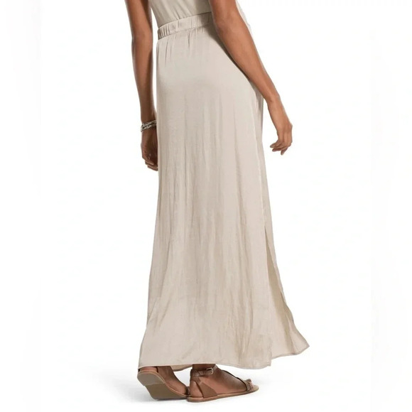 Chico’s Serena Satin Metallic Neutral Staple Fairy Whimsy Maxi Skirt - Picture 3 of 8